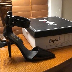 Qupid black patent stilettos with ankle strap